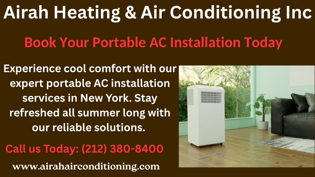 AirahHeating's tweet image. Get your portable AC installed right the first time. Our experts ensure proper placement, venting, and system testing so your unit operates safely and efficiently. Call us today: 212-380-8400 or visit airahairconditioning.com/#AirConditioni…, #StayCool, #AirConditioningExperts, #ClimateControl