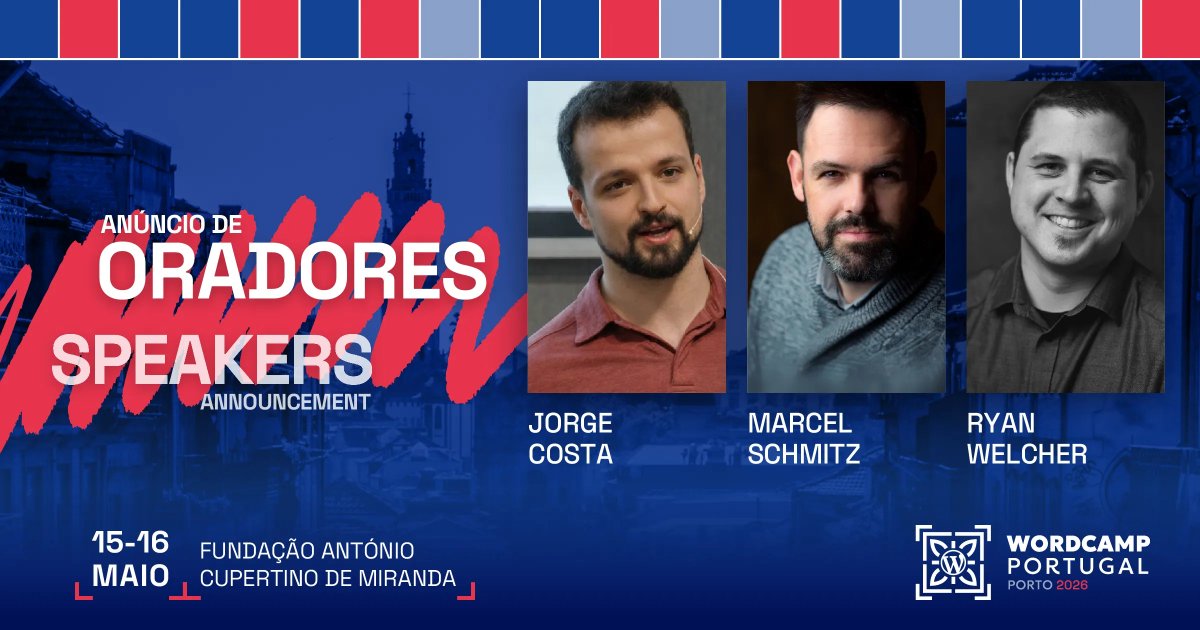 MarcoAlmeidaPT's tweet photo. Three more speakers announced for @WordCampPT: Jorge Costa, @schmitzoide, and a random guy from Canada 😂 @ryanwelcher 

More info: https://t.co/HxepwHvBrM

Tickets: https://t.co/2VhVXREA69 https://t.co/zvfnS1K6AE
