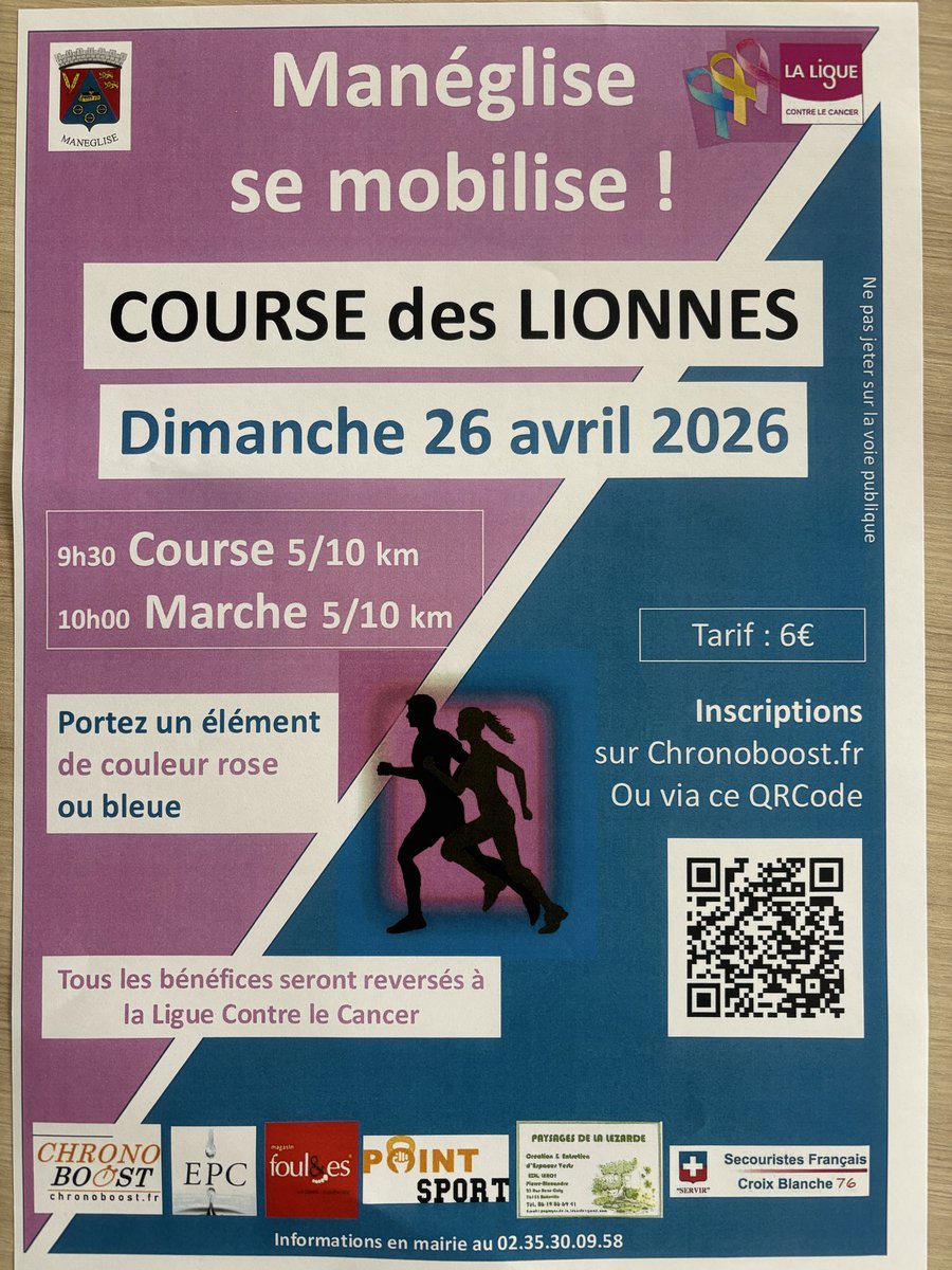 maneglise's tweet photo. J-12 avant la fin des inscriptions à la course des lionnes.

Ce rendez-vous, devenu emblématique de notre commune, autour d’une marche, ou d’une course.

Tous les fonds sont reversés à la ligue contre le cancer.

Le lien d’inscription : 

https://t.co/NW5ouffVaZ https://t.co/ipSvh4OCbB