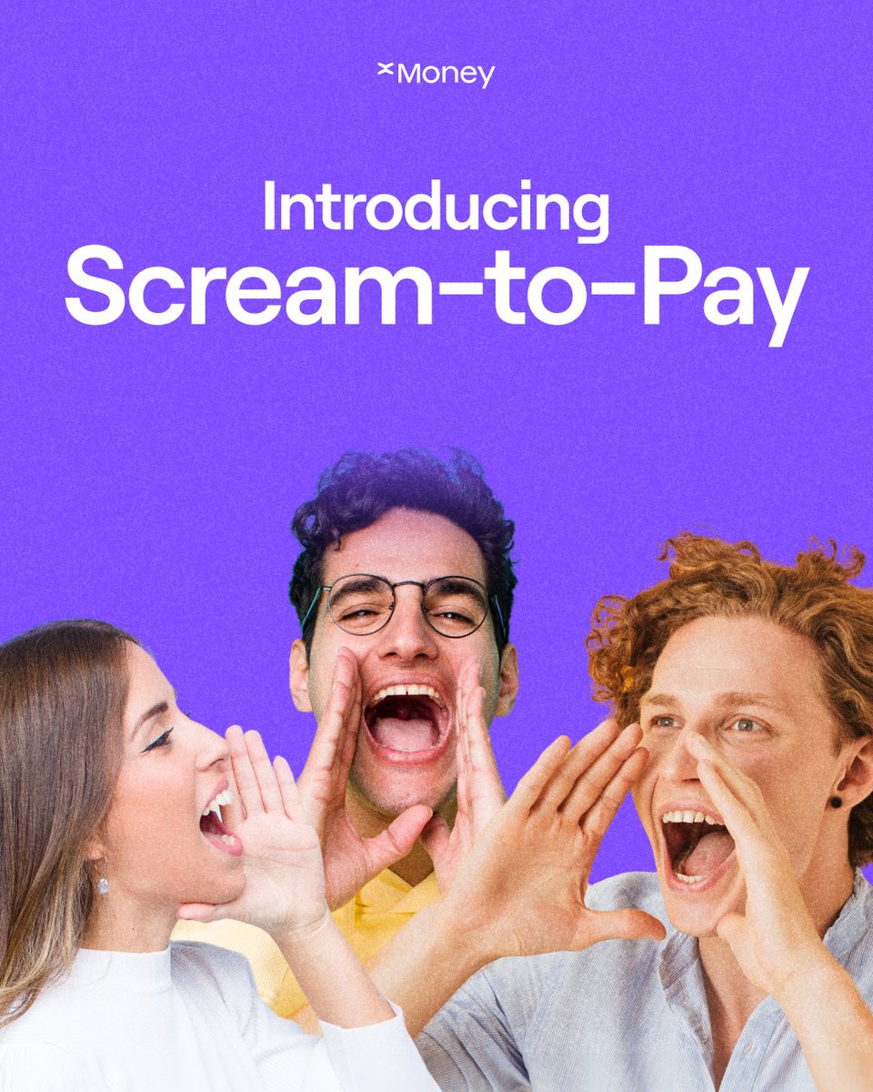 xMoney_com's tweet photo. Introducing Scream-to-Pay 🗣️

Step 1: Open the payment page
Step 2: Scream the amount
Step 3: The louder you scream, the faster the settlement

Works better in private.

Learn More -> https://t.co/UsEkG2DLvk https://t.co/tT3UJminj9