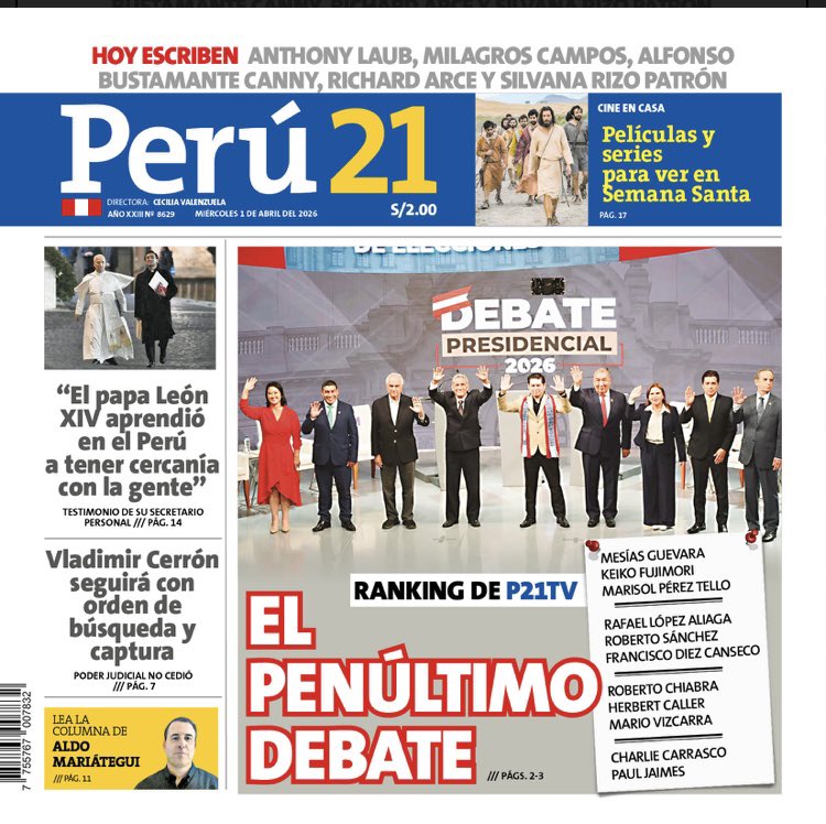 🗞 EL PENÚLTIMO DEBATE

📲 Esta es la edición de hoy. Toda la información completa en nuestro ePaper: ePaper.peru21.pe/promociones
