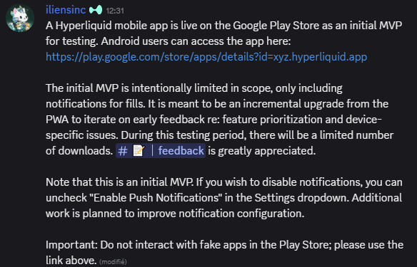 HyperliquidNews's tweet photo. An official app has been announced by the Hyperliquid team. For now, it’s only available on Android, do not install any other app named “Hyperliquid” except through this link: https://t.co/99g9Z3eCMW https://t.co/fP0Eth2Sfs