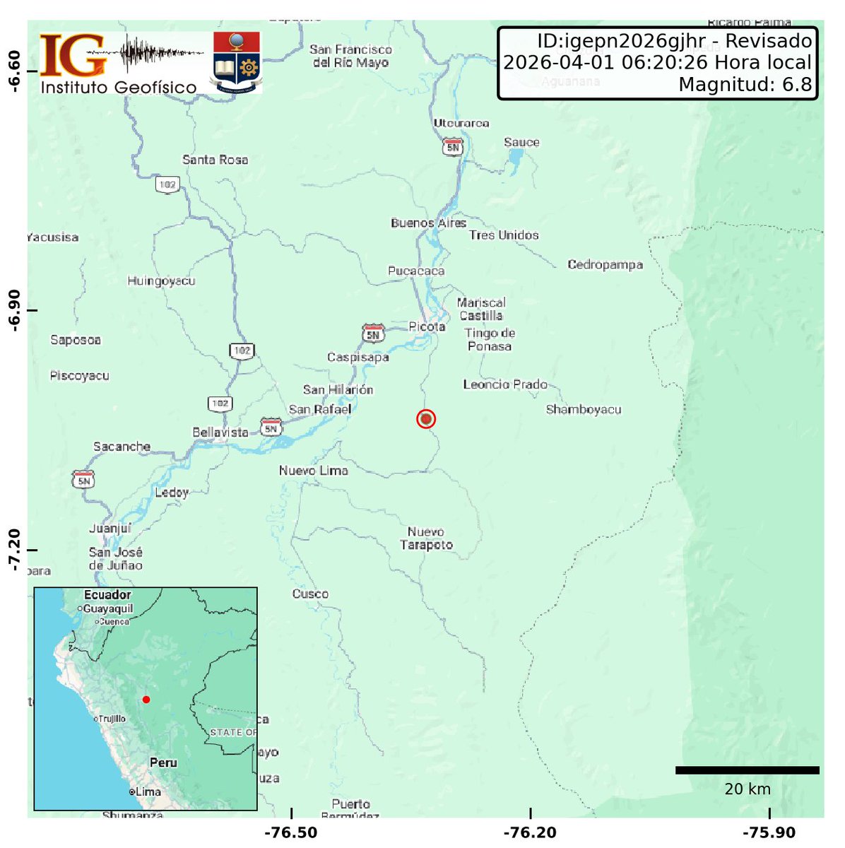 IGecuador's tweet photo. [REVISADO] "Fuera de la región"
Evento: igepn2026gjhr
Ocurrido: 2026-04-01 06:20:26
Mag.: 6.8M
Prof.: 130.0 km
¿Sintió este sismo? Repórtelo: https://t.co/mAb7ACzL9R
Fuente Oficial Peru:
https://t.co/yvHwfVDc8c - https://t.co/Y9fpo5IV1t https://t.co/c6sDeILQE2