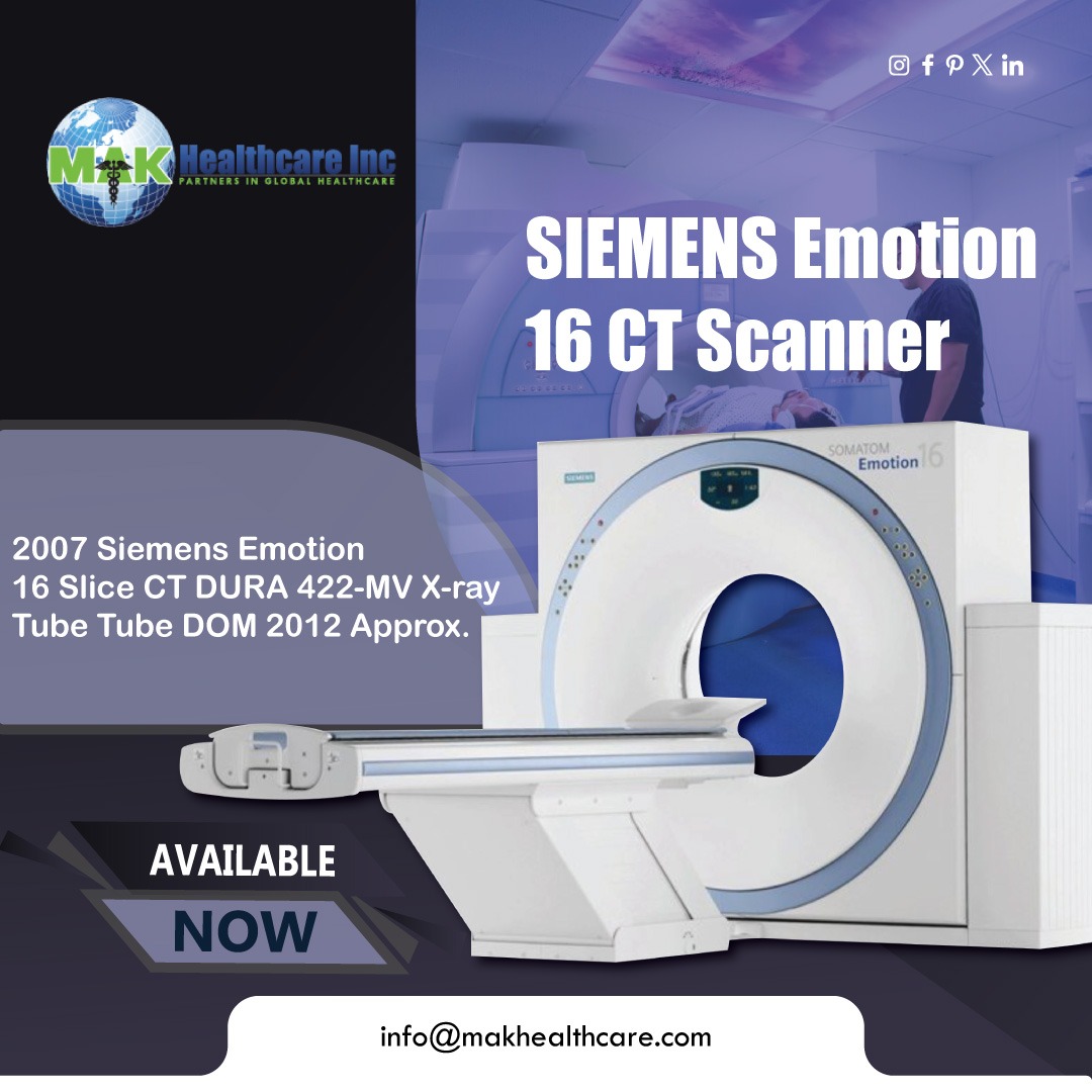 mak_healthcare's tweet photo. Upgrade your imaging with Siemens Emotion 16 CT 🏥
✔️ 16 Slice | DURA 422-MV Tube
✔️ Reliable &amp; efficient
💥 Available Now

📞 +1 860-983-1171
💬 https://t.co/TsMYpUptoX
📧info@makhealthcare.com

#CTScanner #Radiology #MedicalEquipment #Healthcare #Siemens https://t.co/gos88LDyVz