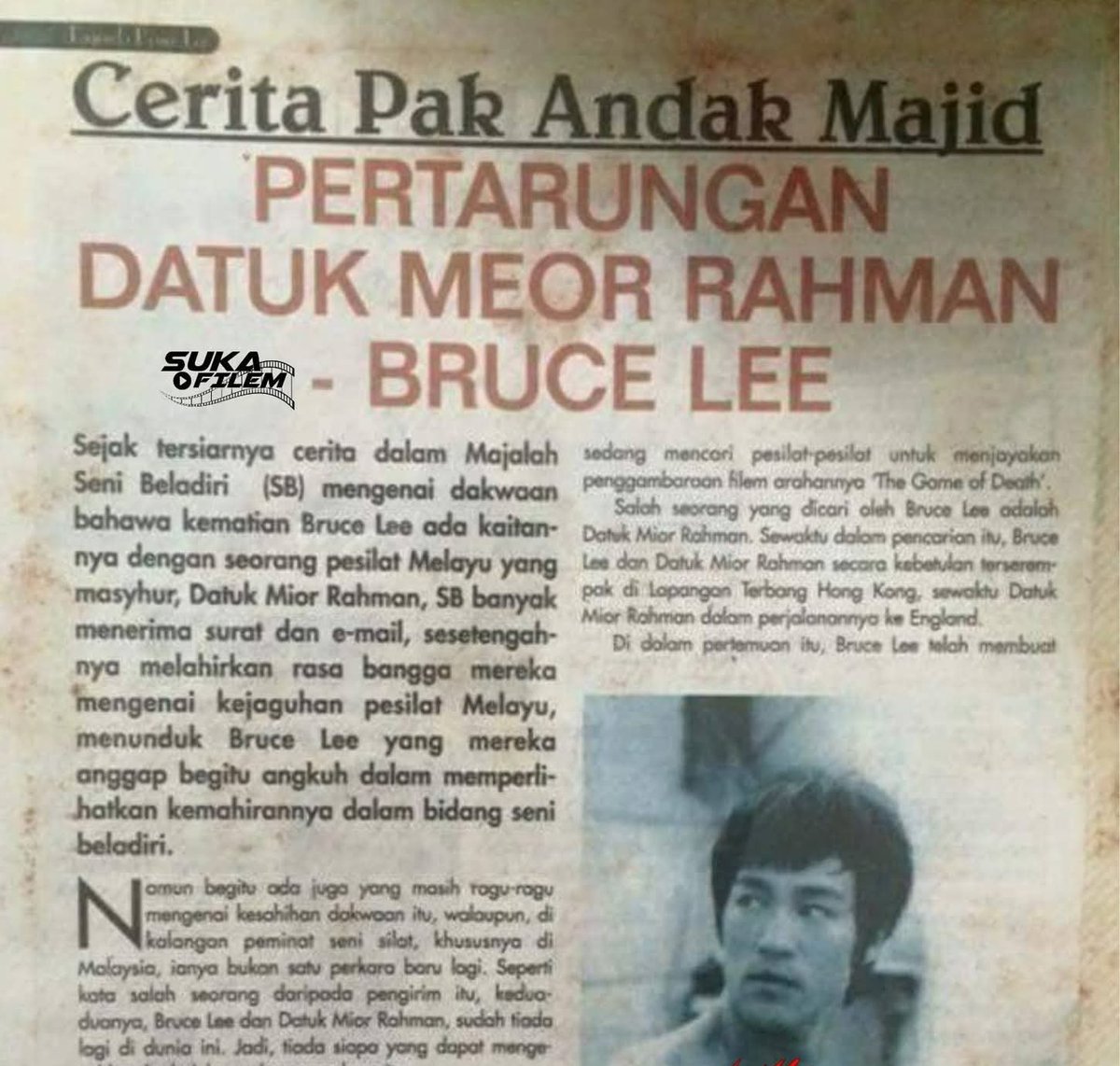 Mengklaim kalau Bruce Lee tewas karena terkena serangan jurus dari pesilat negara nya
🤭🤭