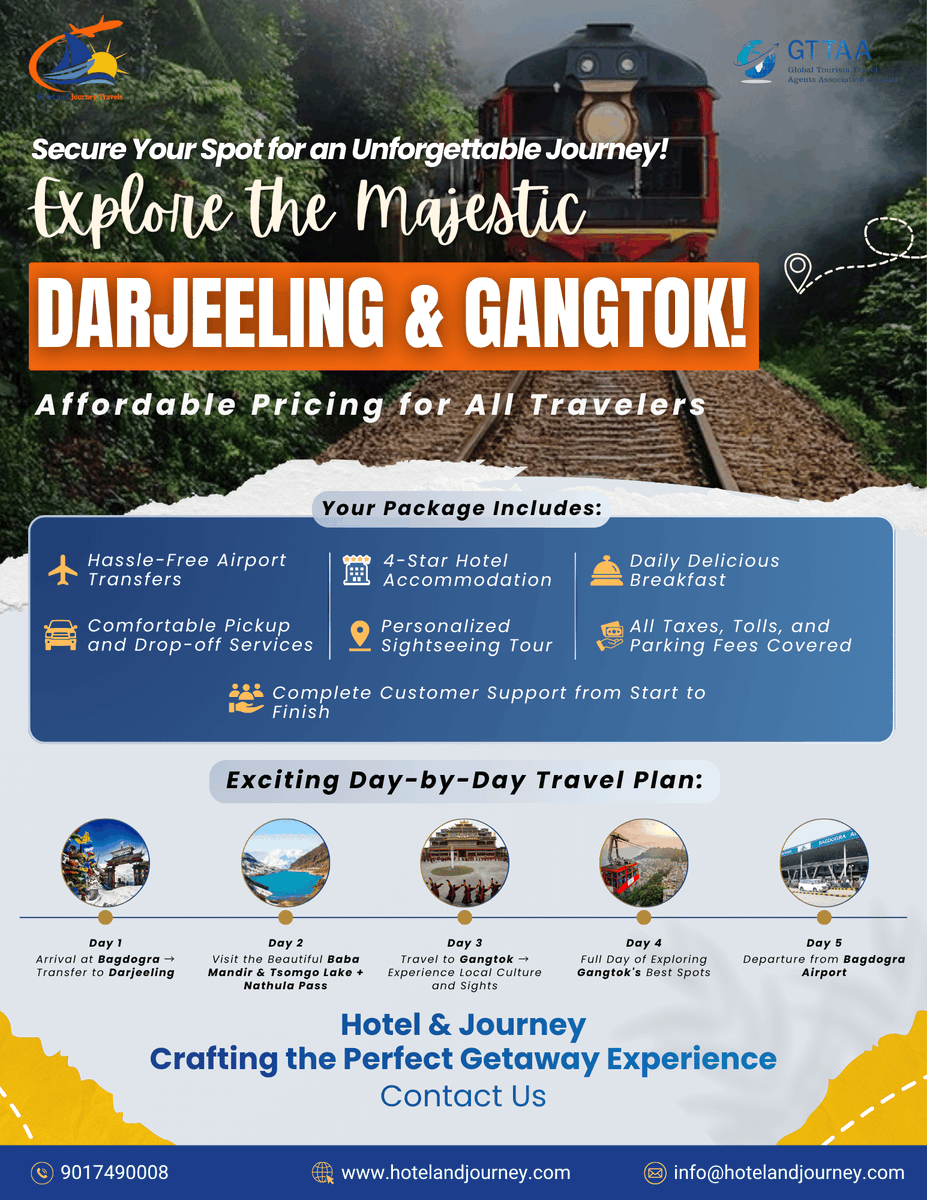 hotel_journey's tweet photo. Let’s explore the charm of Darjeeling and Gangtok together with our affordable travel packages. No stress—just smooth transfers, cozy hotels, and breakfast to kick off each day right.
#ExploreDarjeeling #GangtokTrip #newposts #travelpackages #InternationalTravel https://t.co/0Li1oUMyyb