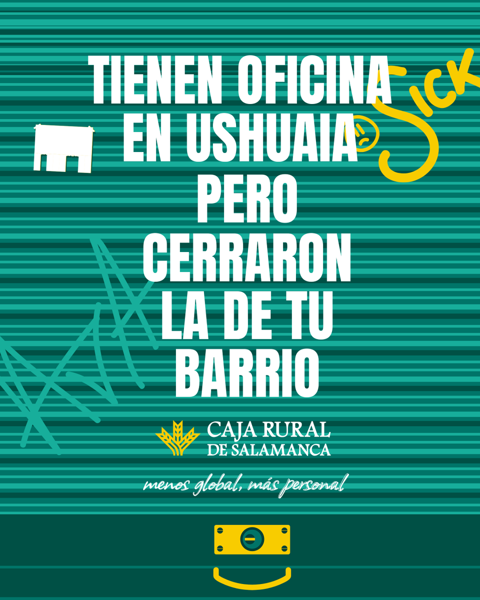 CRSASALAMANCA's tweet photo. Tienen oficina en Ushuaia, pero cerraron la de tu barrio 🤷‍♀️🤷‍♂️

Nosotros, preferimos estar cerca de ti 😉

Acabamos de lanzar una campaña que reivindica nuestro modelo de banca cercana y el vínculo con el territorio.

ℹ Conoce más detalles aquí: https://t.co/deiI8ELPRW https://t.co/hcQmqu2KzS