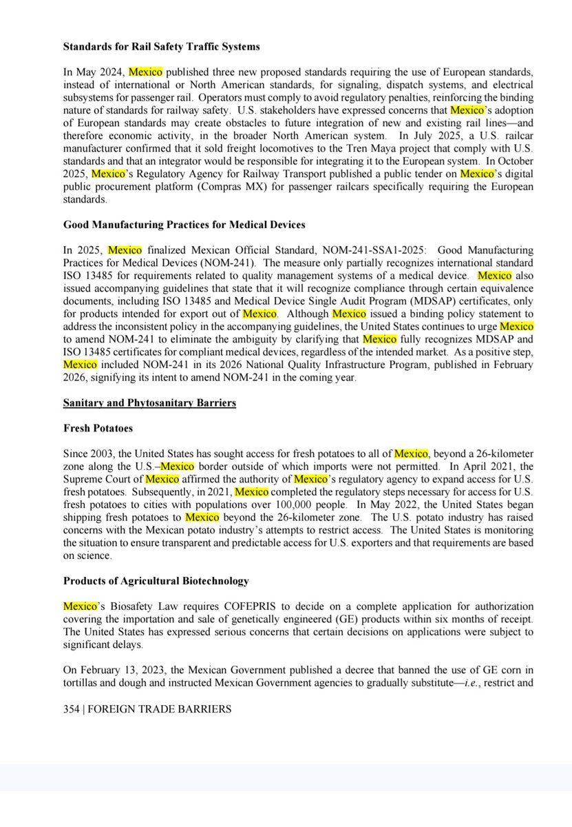 LeonoraTrade's tweet photo. @USTradeRep submitted the 2026 National Trade Estimate to President #Trump and Congress 🧵
#Mexico
#TMEC #USMCA #CUSMA
#Aduana #AgenteAduanal
#LeyAduanera #barreras #telecomunicación 🥔
@CAAAREM @ClaaMx @SNietoCastillo @GhalebKrame @MiroslavaElizbt @RGrangui @renata_zilli https://t.co/ATDunxRRT7