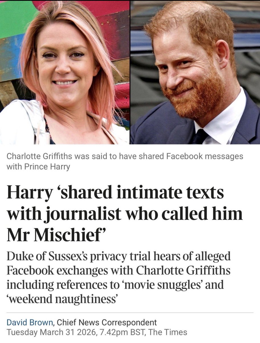 MyFairLady4U's tweet photo. @MattSunRoyal Oh dear. 😅
Meghan Markle will NOT be happy to hear her husband Mr Mischief Prince Harry was banging Charlotte Griffiths otherwise known as #CGString https://t.co/LwfbRoKrdU