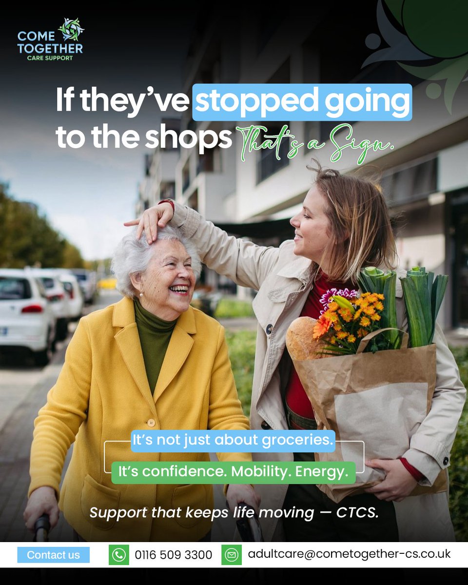ctcscare's tweet image. Reduced outings can indicate declining mobility or confidence. CTCS Home Care supports daily living across the UK, helping individuals stay active and independent.

Contact us:
📱 0116 509 3300
📩 adultcare@cometogether-cs.co.uk

#HomeCareUK #DailyLiving #CTCS #ElderlySupport
