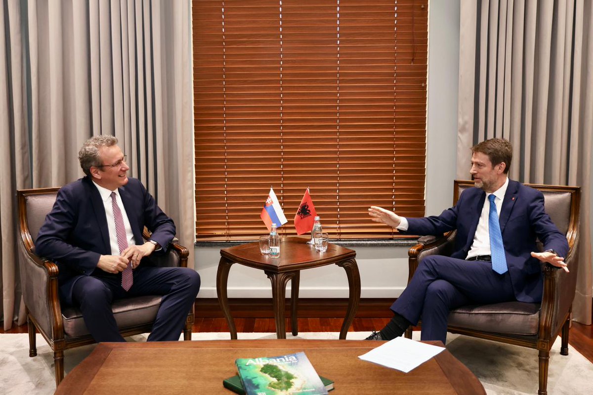 HoxhaFer's tweet photo. 🇦🇱🇸🇰 I was pleased to meet with the Ambassador of the #Slovak Republic to Albania, H.E. Albín Otruba. 

Our discussion confirmed the excellent state of relations between our two countries and the shared ambition to further deepen this partnership. In this context, I emphasized the importance of the upcoming visit of President Begaj @BajramBegajAL to Bratislava, a  step forward in strengthening our political dialogue and expanding cooperation.

We highly value Slovakia’s consistent and principled support for #Albania’s EU accession path, and we remain committed to translating this strong political understanding into concrete cooperation across key sectors, including trade, investment, connectivity, and people-to-people exchanges.
