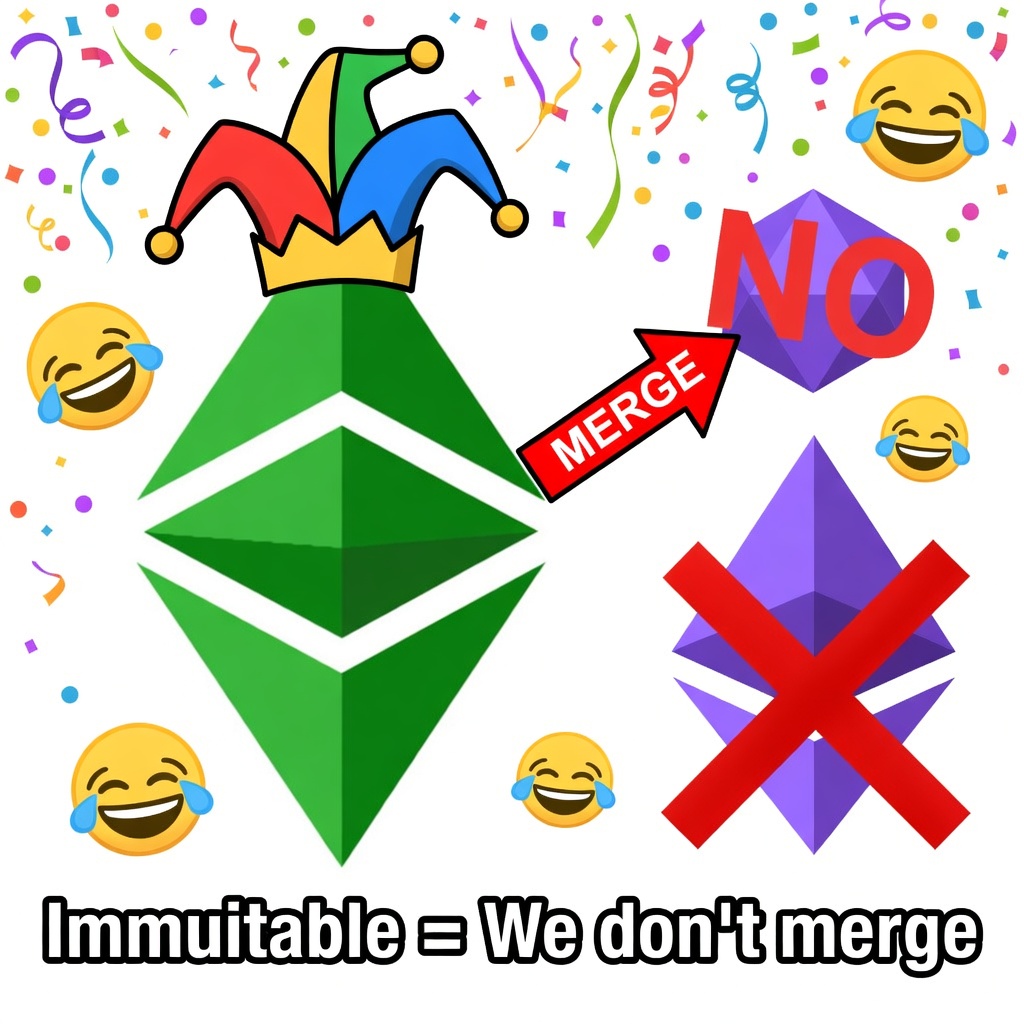ETCGrantsDao's tweet image. Major Announcement! 🚨

After a community vote, ETC has officially decided: 

starting tomorrow, it will be renamed Ethereum Classic 2.0 and plans to merge back with the main chain!

#ETC #AprilFools #EthereumClassic