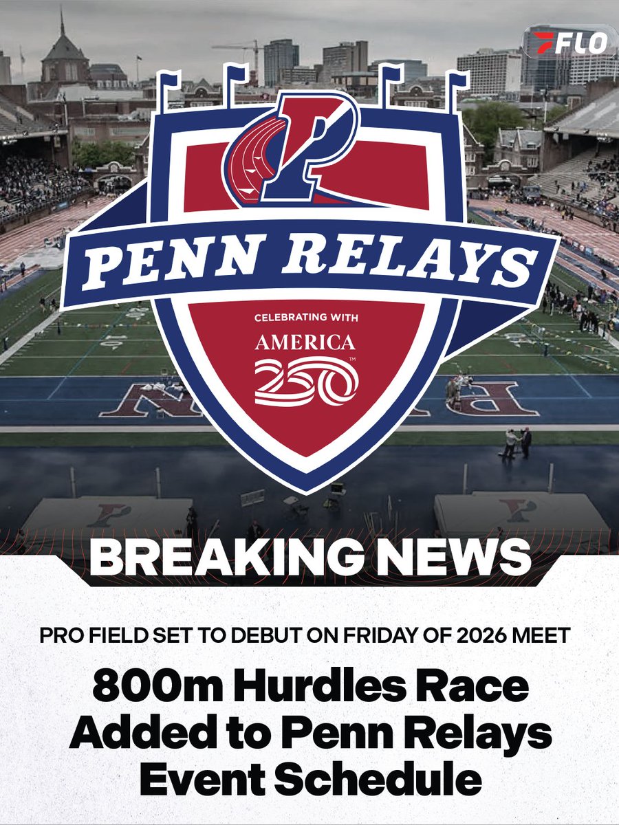 FloTrack's tweet photo. Breaking News‼️‼️

A new event has entered the track &amp; field scene -the 800m hurdles. A pro field will make history at the 130th Penn Relays.

Read the full article: https://t.co/RGeoT1Be46

Watch all Penn Relays action LIVE on FloTrack https://t.co/oKGSX79uli