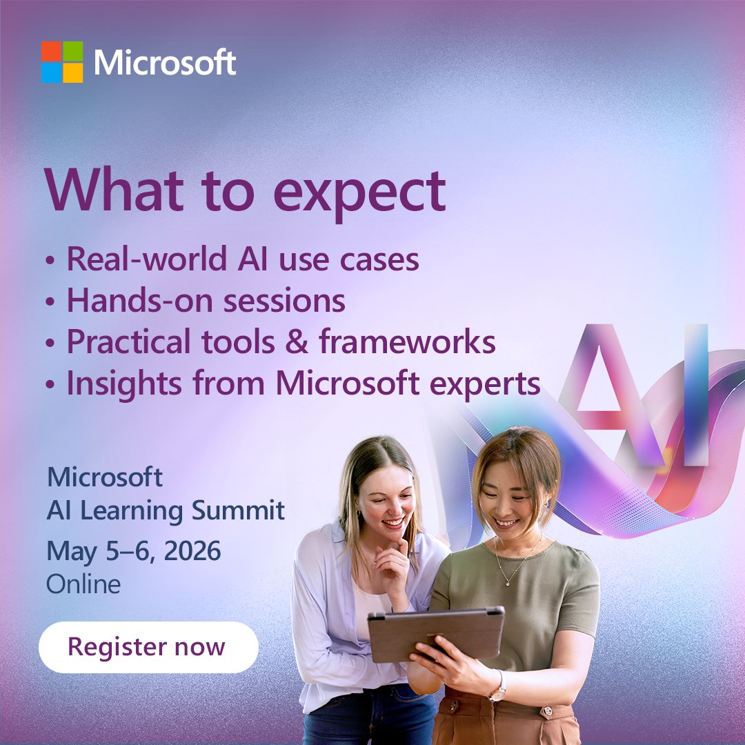 msft4startupsAE's tweet photo. Lead Your Organization Into the Agentic AI Era, not just experiment with it.

Join the free Microsoft AI Learning Summit and learn what it takes to become a Frontier Firm.

Turn AI ambition into real execution.

Register: https://t.co/vSNnhzIoxj 

#AILearningSummit https://t.co/G82MuFh2o5