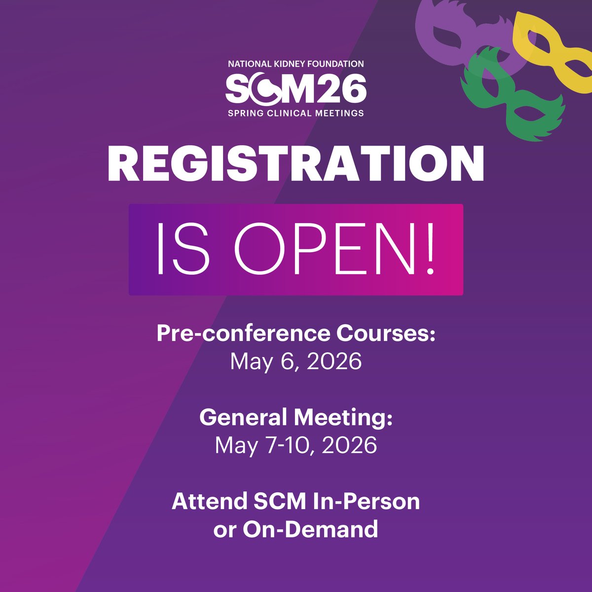 NKF_NephPros's tweet image. This is no April Fool's joke - SCM26 is 35 days away! 😧

Join us in New Orleans for the latest in nephrology! Register today, with added value available for NKF Professional Members! 

Secure your spot: bit.ly/4j9Nxa0

#NKFClinicals #Nephrology #KidneyHealth