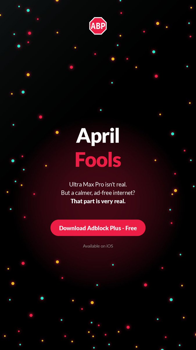 AdblockPlus's tweet image. 🎉🙌 Adblock Plus Ultra Max Pro is here &amp;amp; it's everything you never knew you needed. 🎉🙌 
Dream Mode™. Party Mode™. Social Filter™. 
Your internet will never be the same...👀

Just kidding! #AprilFools but you should download ABP for Safari! 😅❤️
#NewFeatures #ComingSoon