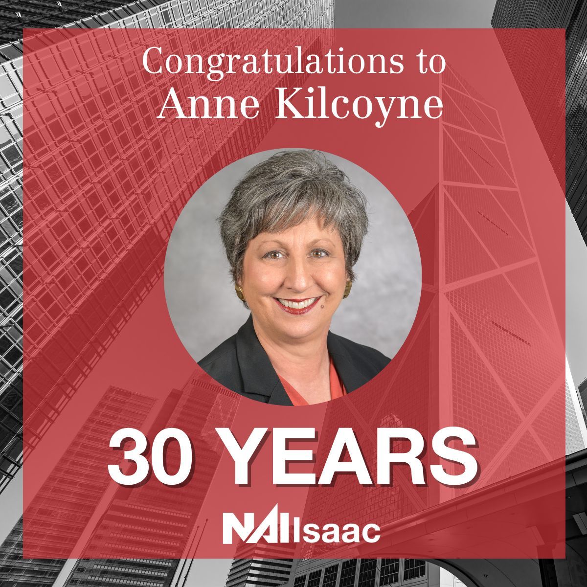 NAIIsaac's tweet image. Congratulations Anne Kilcoyne on 30 years with NAI Isaac! Thank you for growing with us and contributing to our success for so many years.

#NAIIsaac #Workiversary #PropertyManagement #Celebrate