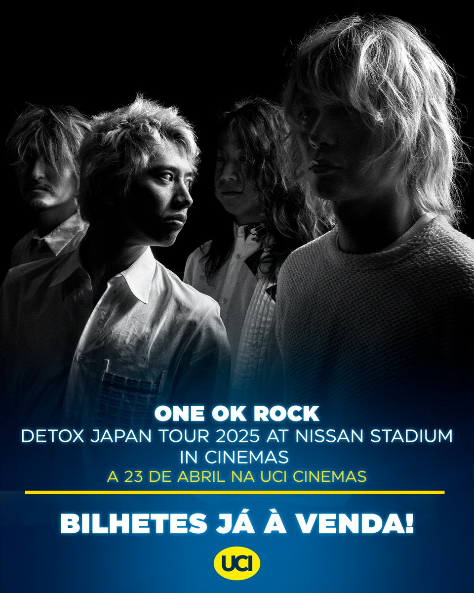 CinemasUCI's tweet photo. 🎸 Fãs dos ONE OK ROCK: a DETOX WORLD TOUR 2025 chega à UCI Cinemas a 23 de abril! E os bilhetes já estão à venda! 🎟️

Comprem já os vossos e venham assistir a uma experiência imersiva, eletrizante e pensada para ser vivida no grande ecrã: https://t.co/MVi6hJjhEn https://t.co/91iwQUCRid
