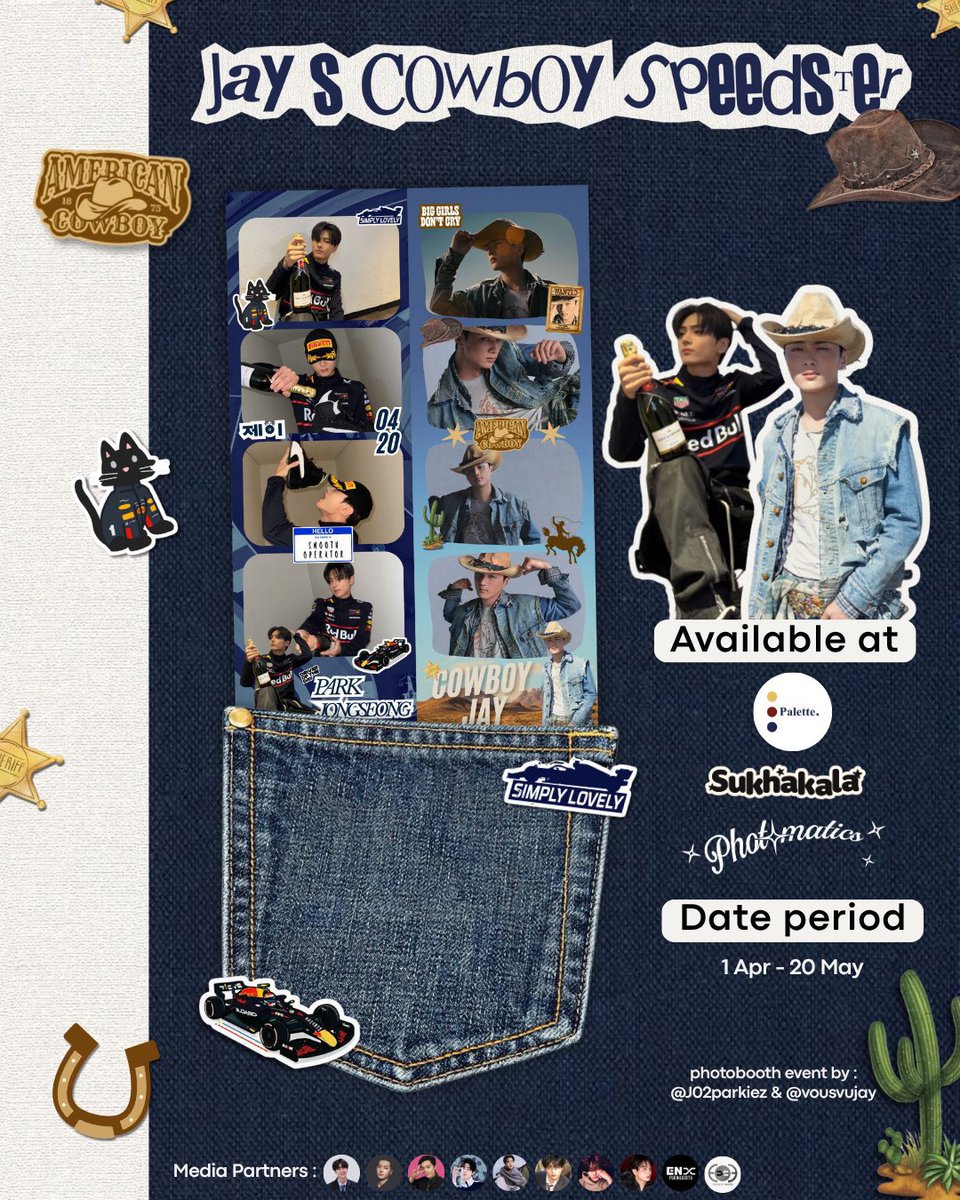 ꩜ .ᐟ 𐚁 𝗝𝗔𝗬’𝗦 𝗖𝗢𝗪𝗕𝗢𝗬 𝗦𝗣𝗘𝗘𝗗𝗦𝗧𝗘𝗥 🏎️ 💨

★ 𝗝𝗮𝘆’𝘀 𝗕𝗶𝗿𝘁𝗵𝗱𝗮𝘆 𝗽𝗵𝗼𝘁𝗼𝗯𝗼𝗼𝘁𝗵 𝗲𝘃𝗲𝗻𝘁 𝗯𝘆
<a href="/j02parkiez/">𝐌𝐢𝐫</a> &amp; <a href="/vousvujay/">pio 🫧</a> (X)

💭 1 April - 20 Mei 2026
📍available at Palette, Photomatics, Sukhakala

kindly tag us with hashtag 
#JAYsCowboySpeedster!