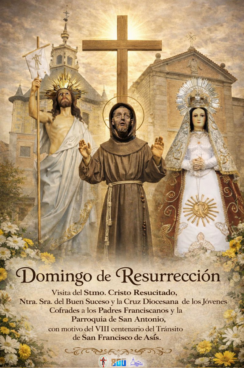 Por 1ª vez en la historia,el Señor Resucitado,la Virgen del Buen Suceso y la Cruz Diocesana de los Jóvenes Cofrades,visitarán el #DomingoDeResurrección nuestra Parroquia hermana de <a href="/SanAntonioAvila/">San Antonio Ávila</a>,con motivo del VIII centenario de #SanFranciscoDeAsís. #Ávila #SomosDelResucitado