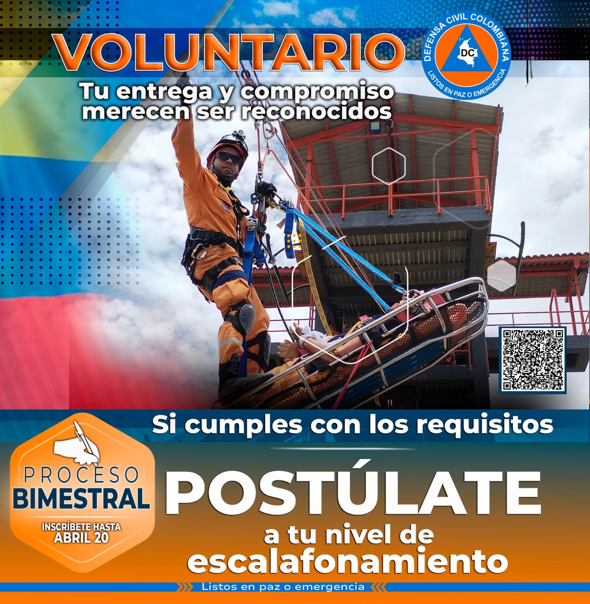 ¡Tu esfuerzo tiene recompensa! 🚀 Súmate a la 2da jornada de escalafonamiento de la <a href="/DefensaCivilCo/">DefensaCivilColombia</a>

Voluntarios (operativos y no operativos): ¡Es hora de subir de nivel! Valoramos tu tiempo, servicio y formación. 🆙

¡No te quedes fuera! Inscríbete: 🔗 forms.gle/FNV9AhUbHkeY9t…