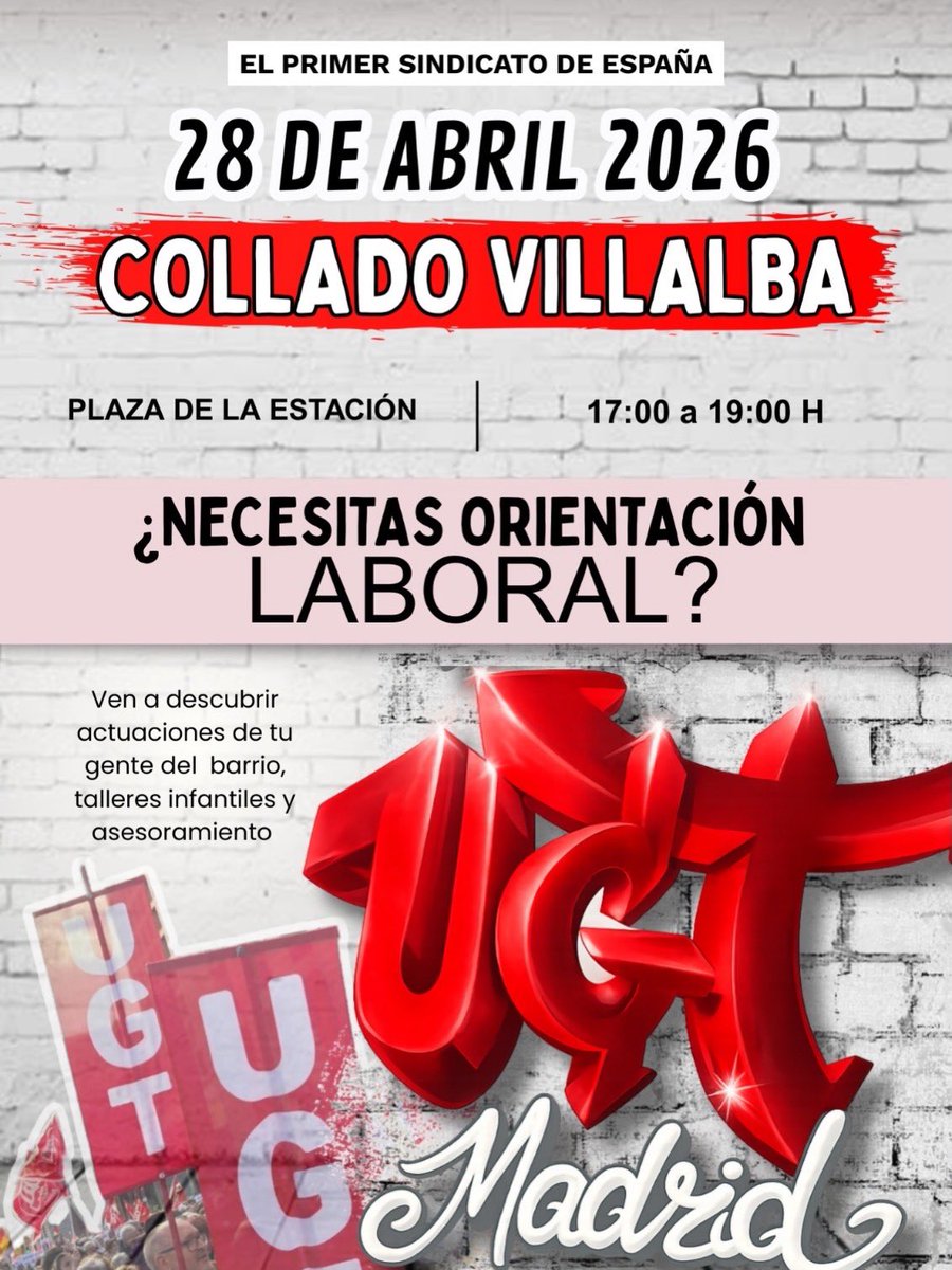 ¿Necesitas orientación laboral? 🤝✨

Este abril salimos a la calle contigo. 🎉💪

Acércate, pregunta y conoce de cerca a #UGTMadrid.

📍 VALLECAS 
📍 RIVAS VACIAMADRID 
📍 TORREJÓN DE ARDOZ 
📍 FUENLABRADA 
📍 COLLADO VILLALBA 

¡Te esperamos para disfrutar del encuentro!