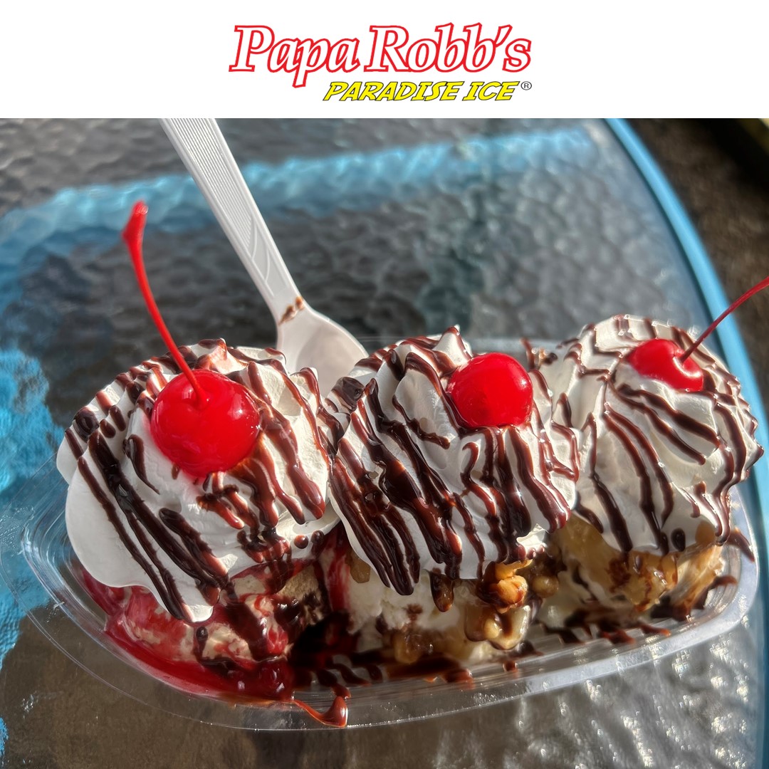 Good Morning Concord. How many have tried our Banana Split?
12 till 9pm. 3700 Poplar Tent Road at Eva Drive, Concord, NC 
#PapaRobbs #IceCream #Playground #ConcordNC #PapaRobbsParadiseIce #BananaSplit