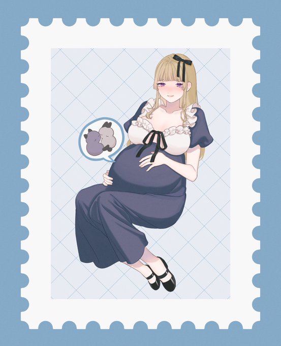 孕みの国のアリスボイスコミック版発売記念カウントダウンイラスト🐰💙🐱発売日まであと4️⃣日! 本日は𝜷₂様(@b2_nnp)のご懐妊❤アリスちゃんです!なんとランジュとプニッツの子を同時に…🐱🐰👶💕 