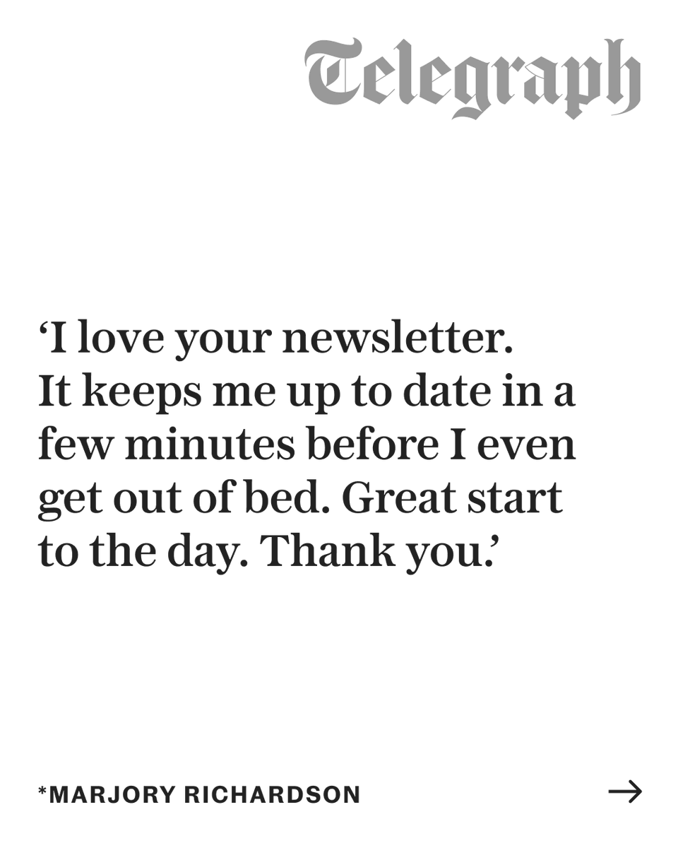 Telegraph's tweet photo. Our flagship newsletter From the Editor turns 1 today!

What started as a simple aim to bring you the very best of The Telegraph each morning, is now read by more than 850,000 people every day, making it Britain’s most popular daily newsletter.  

It lands in your inboxes shortly after 7.30am, and comes with a space for you to have a say on the big debates.  

🔗 Not signed up yet? Tap the link to join us: https://t.co/cExRWJFB7b