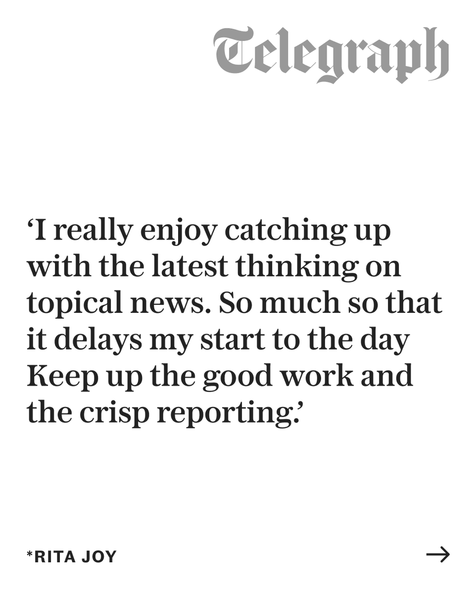 Telegraph's tweet photo. Our flagship newsletter From the Editor turns 1 today!

What started as a simple aim to bring you the very best of The Telegraph each morning, is now read by more than 850,000 people every day, making it Britain’s most popular daily newsletter.  

It lands in your inboxes shortly after 7.30am, and comes with a space for you to have a say on the big debates.  

🔗 Not signed up yet? Tap the link to join us: https://t.co/cExRWJFB7b