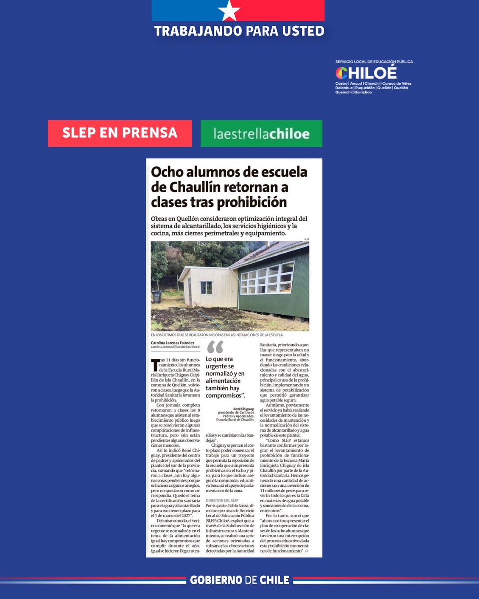🗞️ PRENSA: SLEP Chiloé realizó una serie de acciones orientadas subsanar las observaciones de la Autoridad Sanitaria. Previamente la Subdirección de Infraestructura había realizado un levantamiento de las necesidades de mantención.
