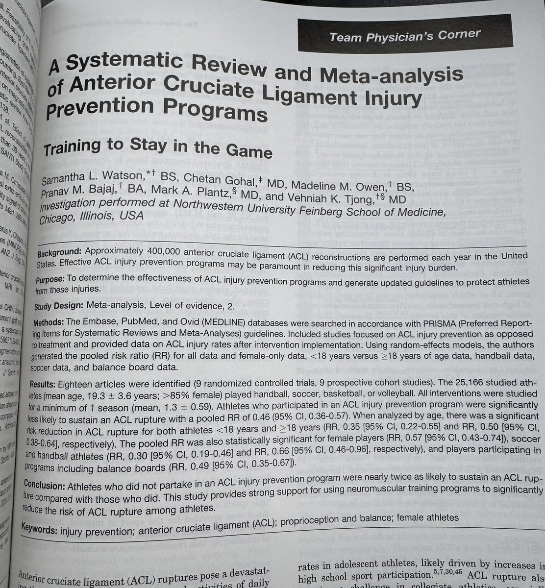 “Athletes who did not partake in an ACL prevention program were nearly twice as likely to sustain an ACL rupture.”

When an athlete is cleared to return to play after ACLr, we spend the majority of time talking about this. Athletes are sometimes surprised when I tell them the