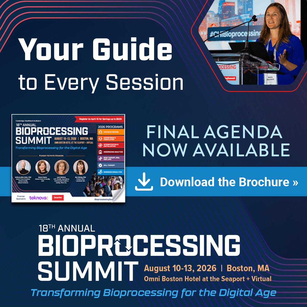 CHI_Healthtech's tweet photo. The 2026 Bioprocessing Summit agenda is live.

Explore sessions on R&D, scale-up, quality, and analytics—all shaped by this year’s theme: Transforming Bioprocessing for the Digital Age.

📅 Aug 10–12 | Boston
⌛Early Bird Registration ends April 10

View the Agenda & Register https://t.co/9bxLUgOaSg
