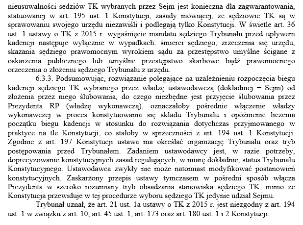 marcinszwed89's tweet photo. Wszyscy cytują wyrok TK K 34/15, a warto pamiętać, że w K 35/15 TK orzekł, że przepis uzależniający start kadencji sędziego TK od złożenia ślubowania był (obecnie już go nie ma) niekonstytucyjny, bo włącza Prezydenta w procedurę wyboru. Kadencja rozpoczyna się z dniem wyboru. https://t.co/9Lbo361QS3