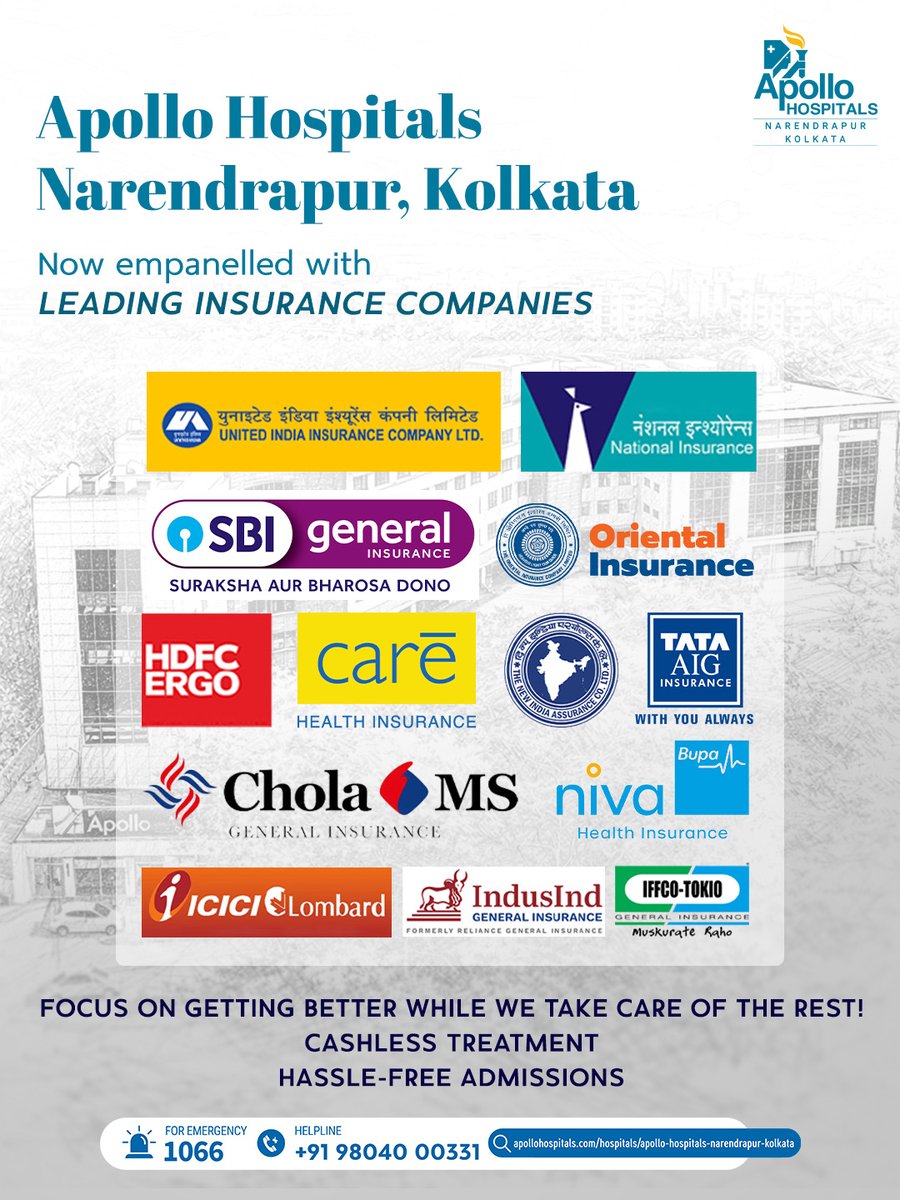 ANarendrapur's tweet image. Your health, now backed by wider coverage!
With Apollo Hospitals, Narendrapur, Kolkata, now connected with major insurance providers, you can access seamless, cashless care when you need it the most.
Less paperwork. More care.
#ApolloHospitalsNarendrapur #InsuranceCoverage