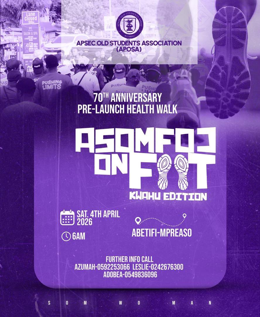 Apsec_tweets's tweet photo. ASOMFOƆ ON FOOT 🚶🏾‍♂️💜
Kwahu Edition | April 4th | 6AM
Let’s show up strong!

#APOSA70 https://t.co/ni3WOiPKyj