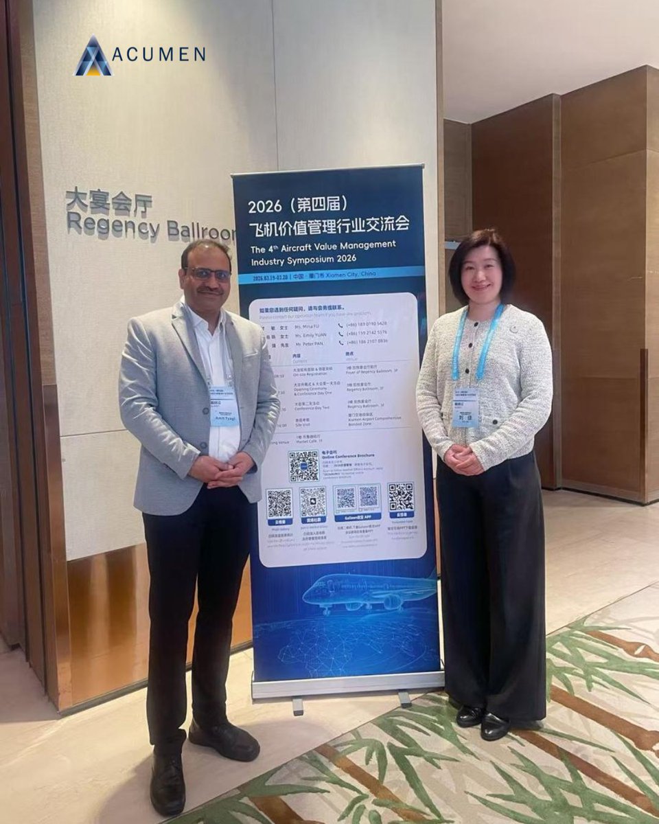 AcumenAviation's tweet image. Amit Tyagi and Livia Liu attended the 4th Aircraft Value Management Symposium 2026 last week, engaging with the industry on aircraft value and asset management trends.

#Aviation #AircraftLeasing #AssetManagement #AviationEvents #AcumenAviation