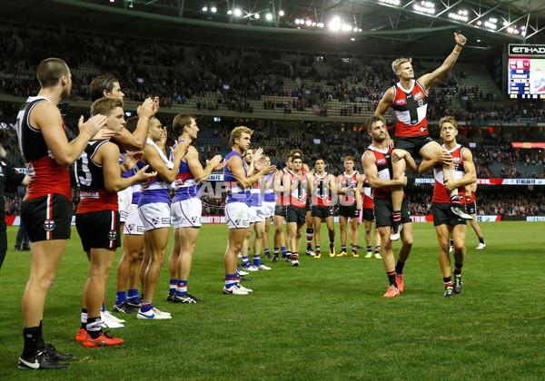 WBulldogs2006's tweet image. ROUND 2, 2016 (2 APRIL): WRECKING ROO'S RECORD. 🗓️ 🏆

😇 @stkildafc 5.6 (36)
🐶 @westernbulldogs 13.15 (93)

We gatecrash Nick Riewoldt's 300th game milestone, set up by another miserly defensive performance. 🚫

#AFLSaintsDogs #Admin