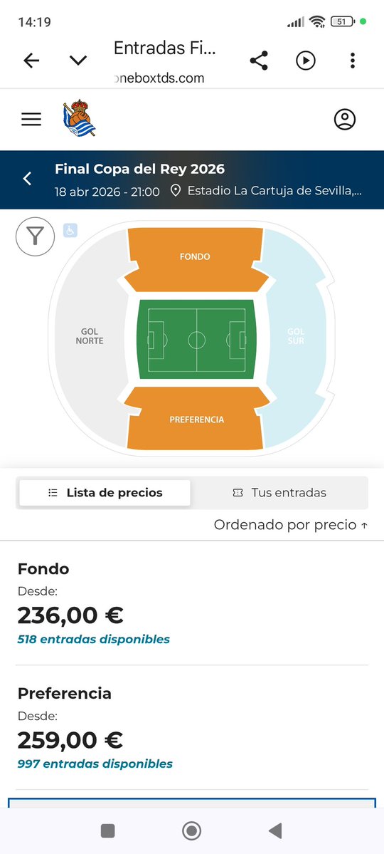 Cuatro horas delante del ordenador sin poder coger 2 entradas juntas con mi hijo menor en el mismo sector y ahora ésto?
Real Sociedad, RFEF HIJOS DE PUTA!!!!!!!!