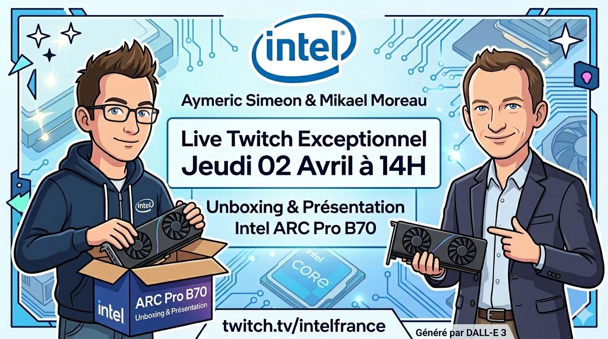 fragtalife's tweet image. Alerte Live Carte Graphique sur twitch.tv/intelfrance demain à 14H. On unbox et on parle de l'#Intel #Arc B70. @Hantar84 @IntelFrance @Overclocking_Fr @Jigfio @HardwarenCo  @WisethugTV @Kylomi_ @_dedede223