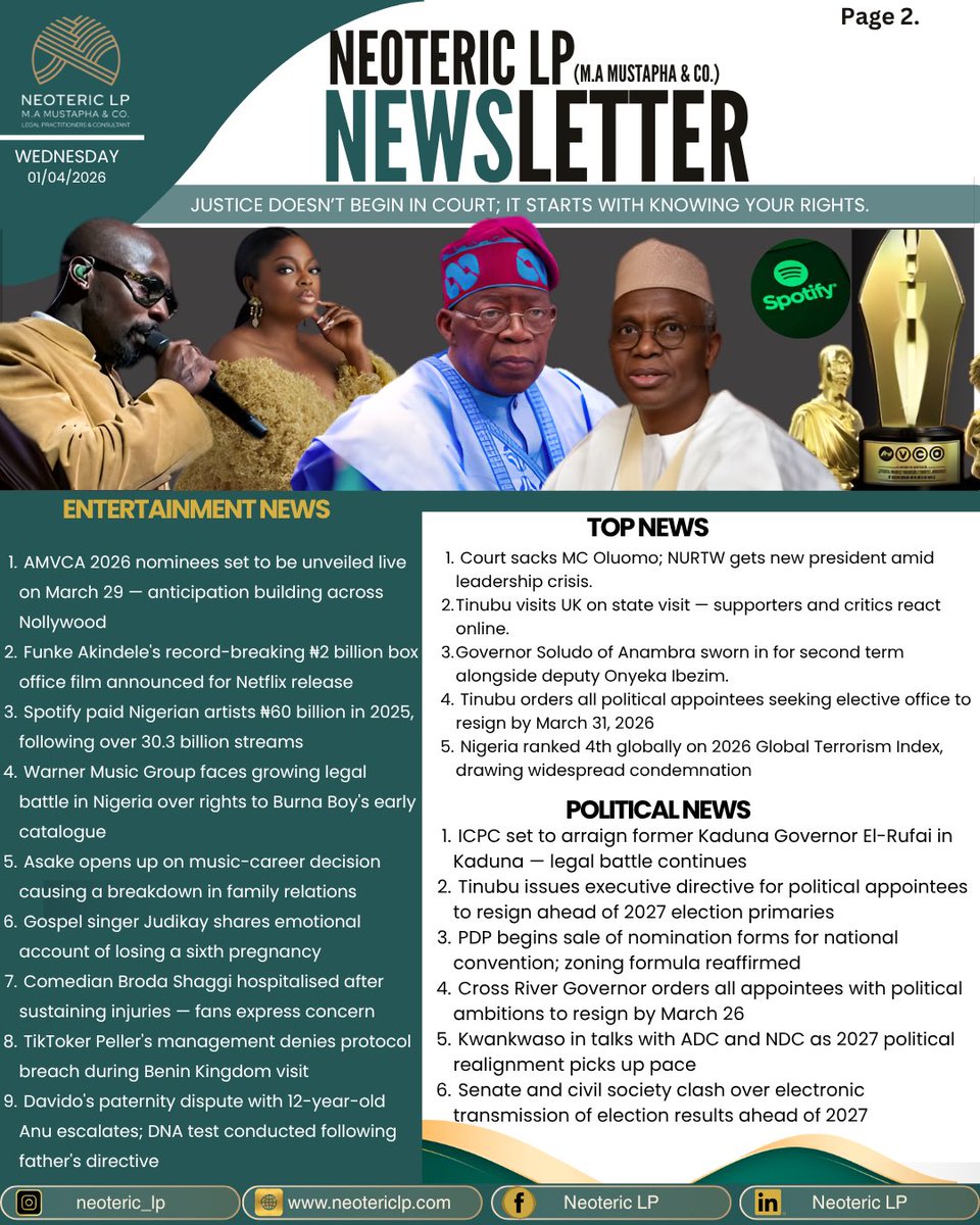 Neoteric_LP's tweet image. A look at recent developments, new client partnerships, key legal insights, and updates shaping business, law, and society.

At Neoteric LP, we remain committed to delivering practical, solution-driven legal support while making meaningful impact.

#lawfirm 
#newmonth 
#april