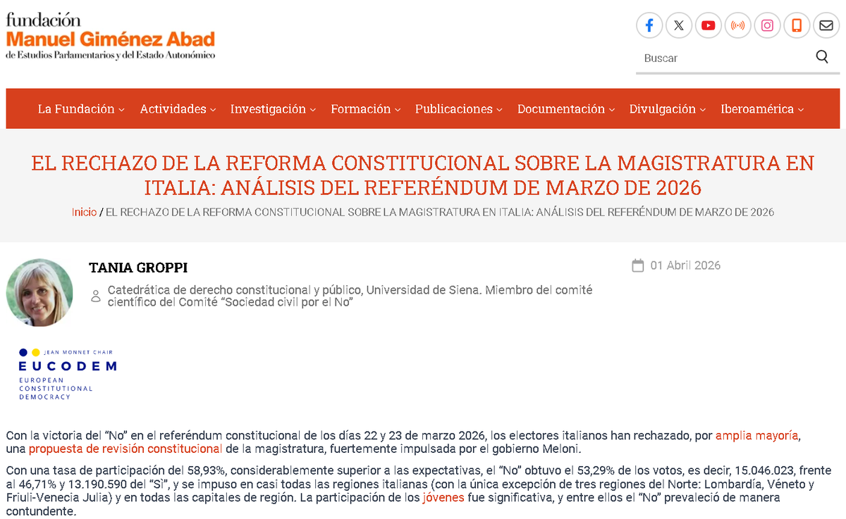 GEDECOUB's tweet photo. Los profesores Marco Olivetti, de @UniLUMSA, y Tania Groppi (@GroppiTania), de @unisiena, publican dos valoraciones del referéndum sobre la reforma judicial en Italia en el Foro Europa-EUCODEM de @Fundacion_MGA.

Enlace: https://t.co/HDKLqPbTOa https://t.co/bQR1p2zaMr