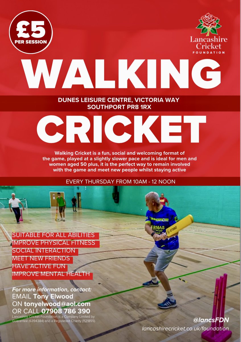 wlcs_uk's tweet photo. O50s Walking Cricket @gotosplashworld has proved so popular that we are moving to a 2 hour session w.e.f. 2nd April. Come along on Thursday morning &amp; give it a go.🏏 https://t.co/VFPOsuGqFu
