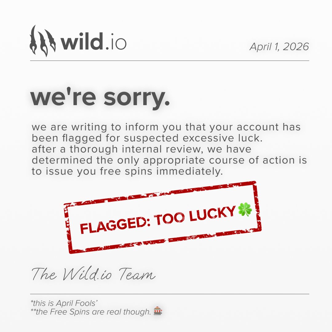 wild_io's tweet photo. your account has been flagged 🚨 
drop "lucky" below to enter - one winner gets 50 free spins 

april fools 🃏 but the free spins are very real
💬 Reply + 🔄 Repost

💡 Winner picked Friday, April 3 at 14:00 UTC
🔒 Eligibility: Minimum 1 deposit in the last 30 days https://t.co/ABitUqZNSC