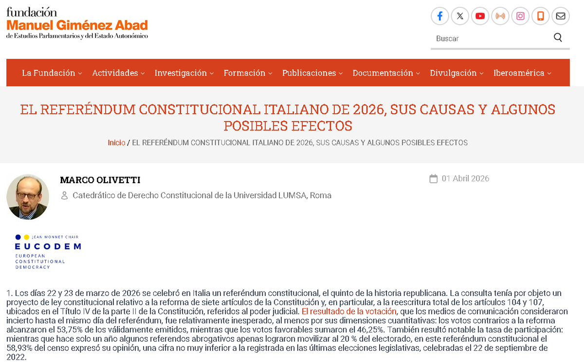 GEDECOUB's tweet photo. Los profesores Marco Olivetti, de @UniLUMSA, y Tania Groppi (@GroppiTania), de @unisiena, publican dos valoraciones del referéndum sobre la reforma judicial en Italia en el Foro Europa-EUCODEM de @Fundacion_MGA.

Enlace: https://t.co/HDKLqPbTOa https://t.co/bQR1p2zaMr