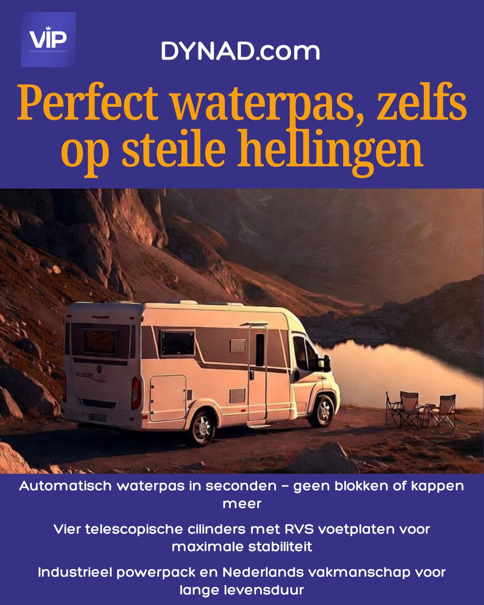 DynadBV's tweet photo. Een hydraulisch levelsysteem is een must voor iedere camperaar.

Geen gedoe meer met blokken en waterpassen.

Eén druk op de knop en je camper staat in 60 seconden perfect stabiel en waterpas.

Geen scheef bed, geen wiebelende tafel, geen irritante helling. https://t.co/TMifOyxLa1