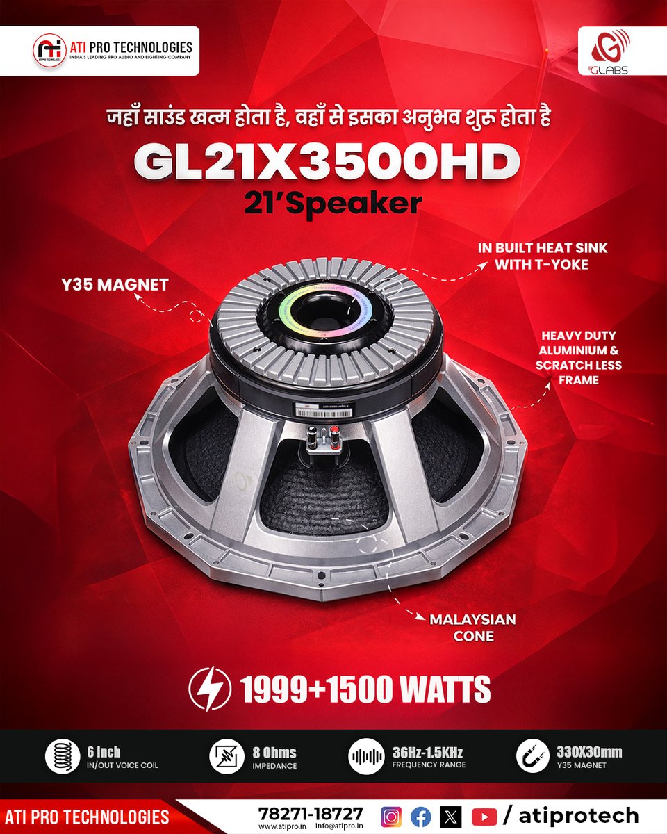 atiprotech's tweet image. Jahan sound khatam hota hai, wahan se experience shuru 🔊🔥

GL21X3500HD 21” Speaker
Extreme power. Deep bass. Built to dominate 💥
#ATIPro #GLabs #DJSound #ProAudio #SoundSystem