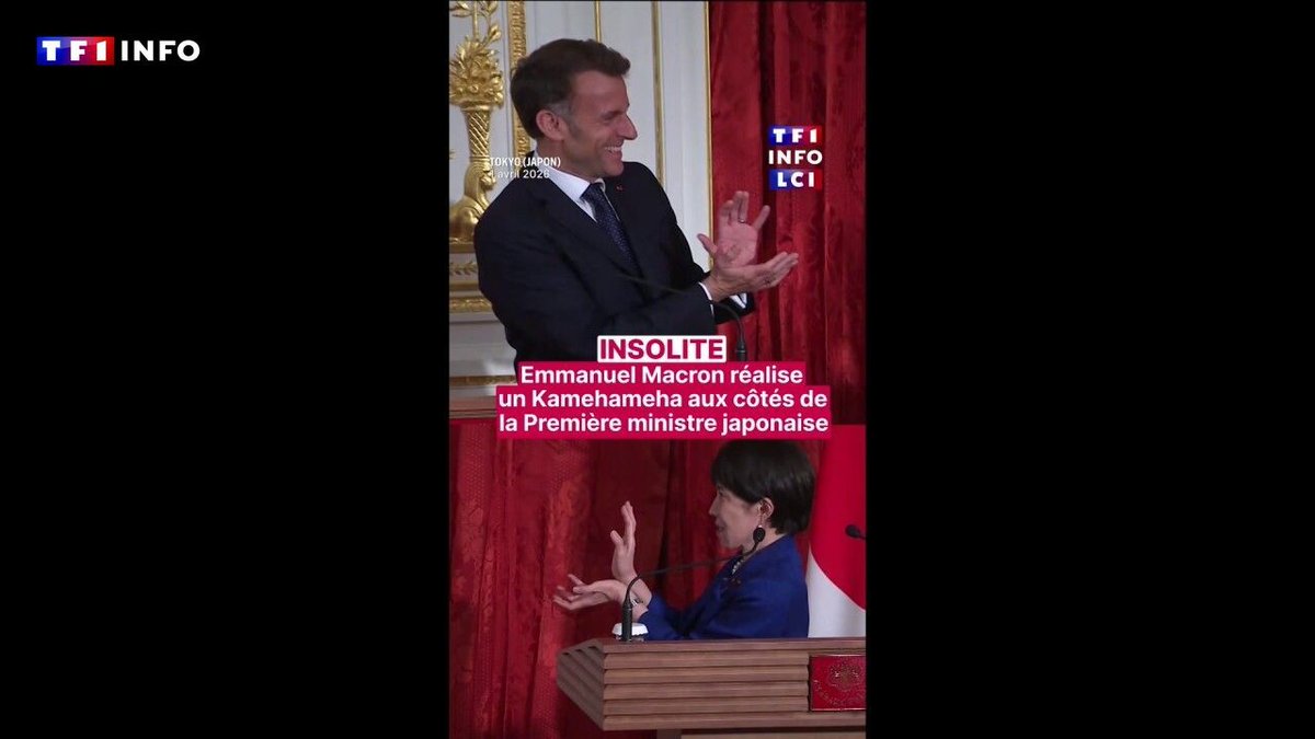 LCI's tweet photo. Emmanuel Macron réalise un Kamehameha aux côtés de la Première ministre japonaise
➡️ https://t.co/W4j8BH6Ua2 https://t.co/U9vZh2zuuN