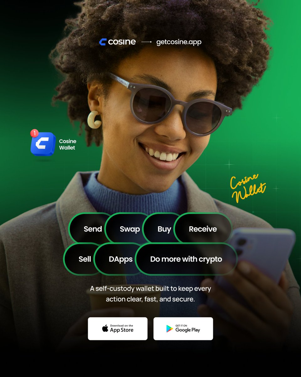 Send. Swap. Buy. Receive. Sell.
Everything you need in one wallet.
Simple. Fast. Secure.
Download Cosine Wallet on App Store &amp; Play Store 📲

getcosine.app/download

#CosineWallet #Crypto #Web3 #CryptoWallet