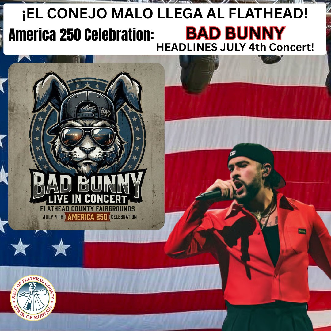 MtFlathead's tweet image. 🚨 HUGE ANNOUNCEMENT: Independence Day Just Got Bigger! 🚨

We’ve been keeping a massive secret about celebrating America 250 this July 4th!
For more details on the performance lineup and to grab your pre-sale code, visit our blog: flatheadcounty.gov/department-dir…

#flathead #BadBunny